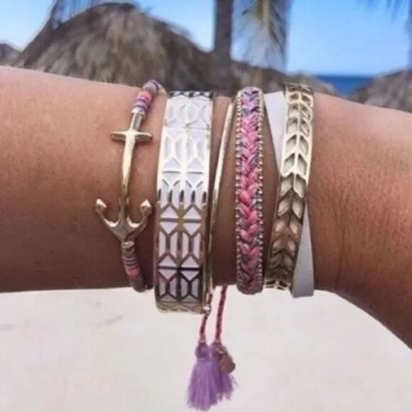 stella & dot ~โvoyager cuff ~ retired pink orange threads & gold - Picture 5 of 7